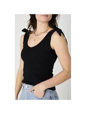 FRENCH CONNECTION Ribbed Tank Top Bow Tie Straps Sleeveless Black Knit Large